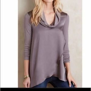 Deletta Cowl Neck Drape Front Long Sleeve Tunic